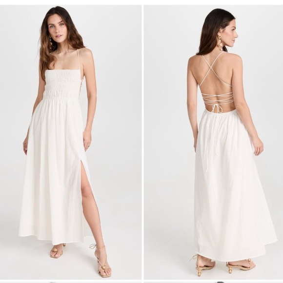 Astr Dresses & Skirts - Astr White Backless Smocked Maxi Dress with Crisscross Ties